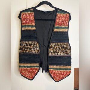 AJNY NYC Women’s (VTG M/Fits S) Striped Woven Leather Open Front Vest